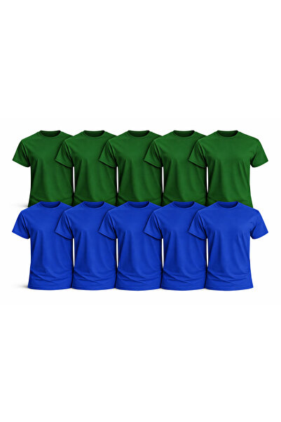 MONOTEE 100% Cotton T-Shirt, Set of 10 Blue and Green T-Shirts for Men, Simpl...