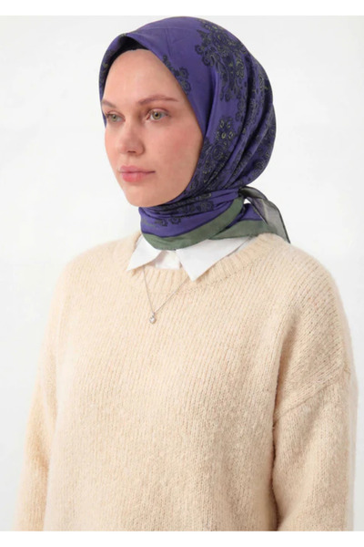 Silk Home Φουλάρι Βισκόζης Βελόρα Τεσσάρων Εποχών Μπαρόκ με Φλοράλ Σχέδιο Μπλ...