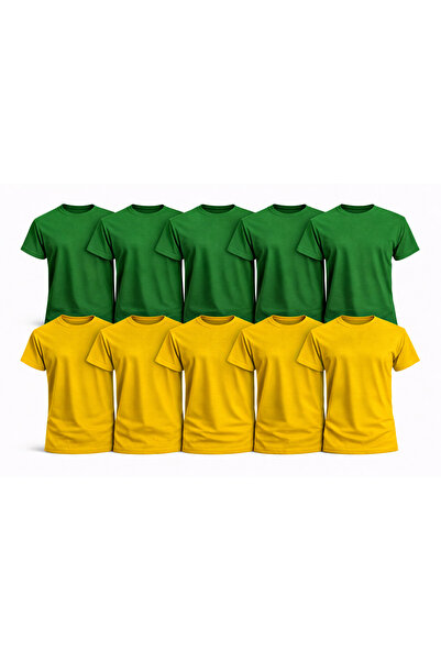 MONOTEE 100% Cotton T-Shirt, Set of 10 Yellow and Green T-Shirts for Men, Sim...