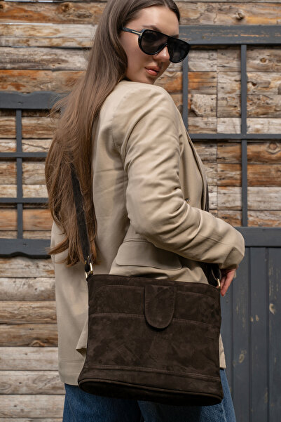 fubileather Earth Tone Suede Leather Crossbody Messenger Bag