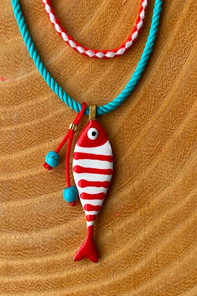 Shepidi 2-Pack Red and White Striped Fish Line Necklace