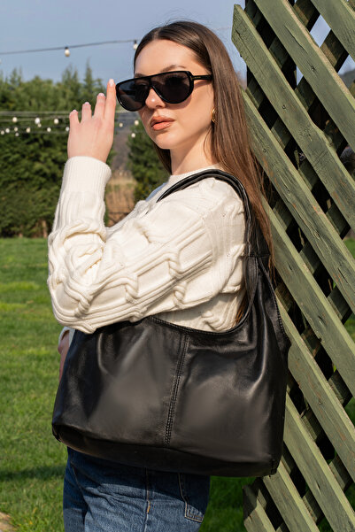 fubileather Black Vibe Genuine Leather Shoulder Bag – Casual Stylish & Large ...