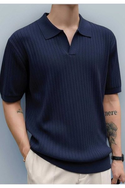 Generic Brand Polo Collar Ribbed Knit Sweater