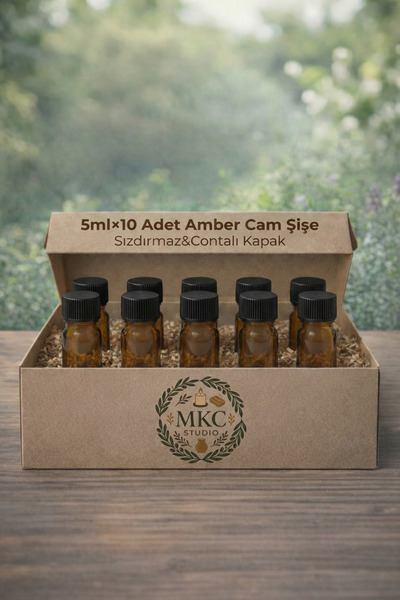 MKC STUDIO 5 ml Amber Cam Şişe (10 Adet) – Sızdırmaz Kapaklı, Uçucu Yağ & Ser...