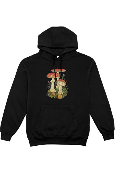 HoinarClothing Hoinar Clothing Black Unisex Hoodie with Mushroom Print - Musc...