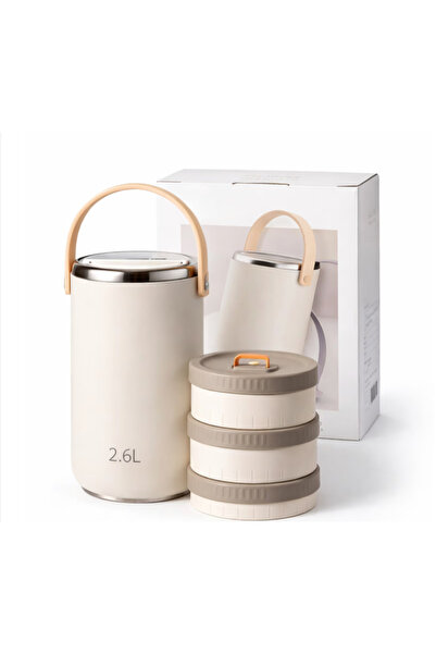 2AMNOVA Termos Alimentar Din Inox 304, 2.6L Cu 3 Caserole, Izolat Termic Pana...