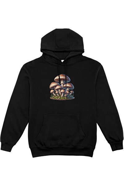 HoinarClothing Hoinar Clothing Black Unisex Hoodie with Mushroom Print - Agar...