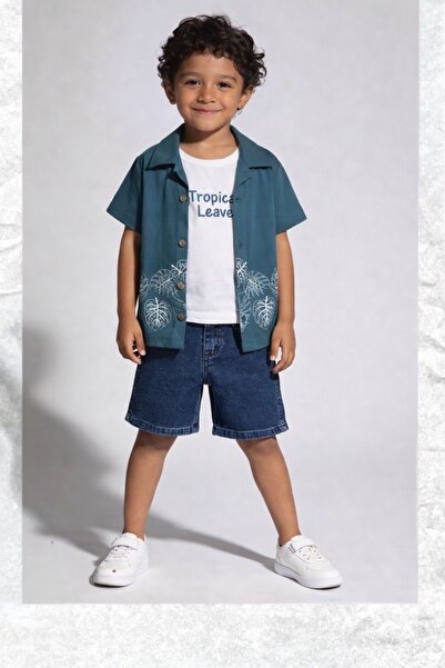 İray Set de vară Cămașă Tricou Pantaloni scurți Combinație cu imprimeu tropic...