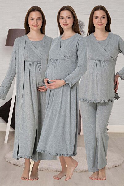 Effortt 4-Piece Maternity Pajama Set |   Breastfeeding-Friendly Nightgown, Dr...