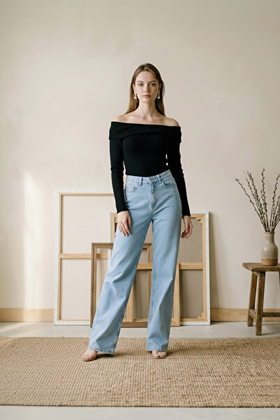 hies Wide Leg Lycra Loose Leg Women's Trousers - Ice Blue Jeans