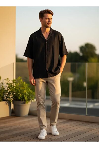 CANMODA Men's Textured Fabric Black Premium Shirt - 2417