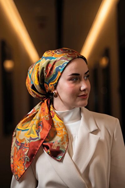 Silk Home Twill Silk Scarf 11512-07 Art Pattern Dark Orange