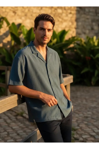 CANMODA Men's Textured Fabric Gray Blue Premium Shirt - 2724