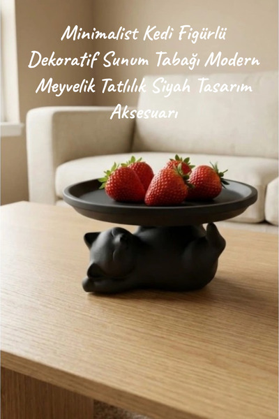 Dropcek eticaret Minimalist Kedi Figürlü Dekoratif Sunum Tabağı Modern Meyvel...