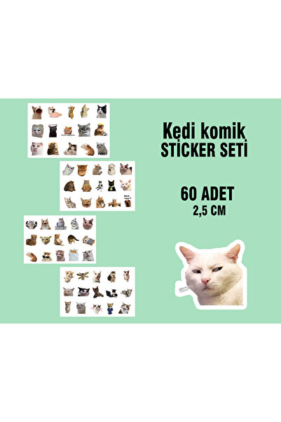 Akumastik Kedi Komik Mood Bullet Journal Sticker Seti - 60 adet - Günlük