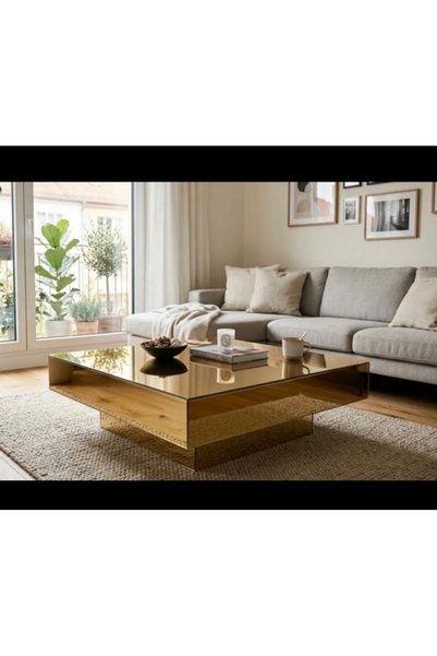 LUXURY VİLLA LUXURY KOMPLE GOLD AYNALI ORTA SEHPA 90X90 YÜKSEKLİK 32 CM