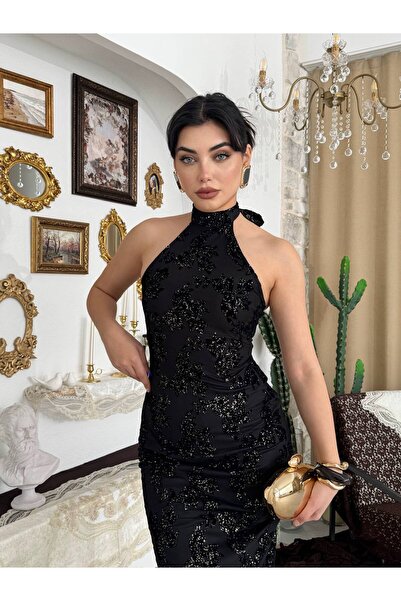 zoezoe Φόρεμα από τούλι ζακάρ με δέσιμο στο λαιμό Sona