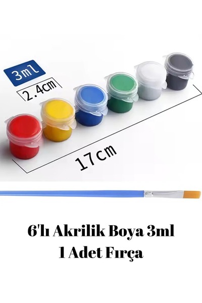 CMB SHOP 6 Renk Akrilik Boya 3ml ve 1 Adet Fırça, Etkinlik Boyama, Workshop, ...