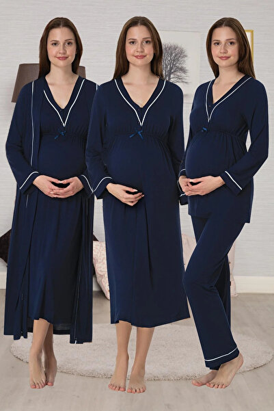 Effortt 4-Piece Maternity Pajama Set |   Breastfeeding-Friendly Nightgown, Dr...