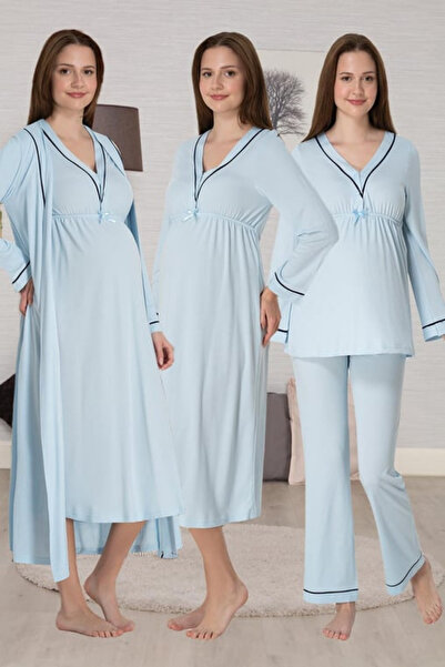 Effortt 4-Piece Maternity Pajama Set |   Breastfeeding-Friendly Nightgown, Dr...