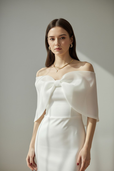 ENDAMIM Rochie de mireasă tip creion, fără bretele, cu șliț, din țesătură cre...
