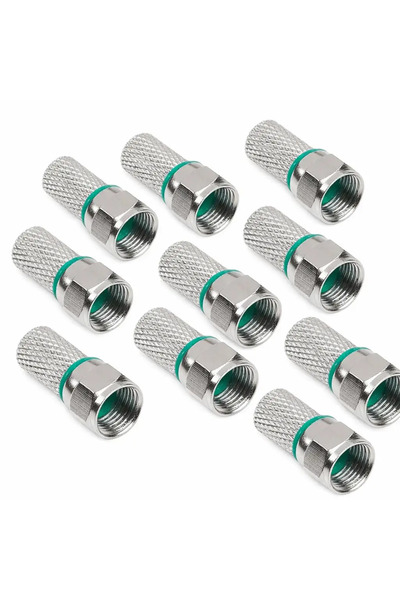 OEM Set of 10 F plugs RG6U 7mm Professional HQ copper double insulated green ...