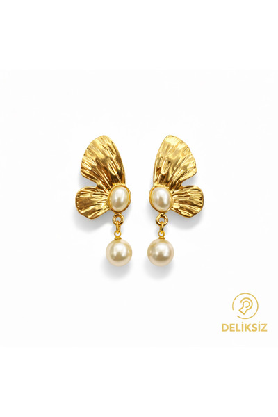 1PARÇAMAVİ Women's Earrings with Perforated Clip-On Design - Butterfly Model ...