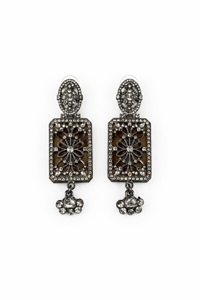 Sacha Accessories Geometrik Çiçek Desenli Taşlı Küpe
