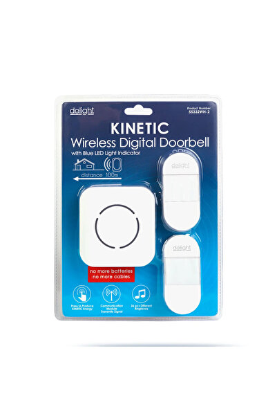 DELIGHT Wireless doorbell Kinetic without batteries 2 buttons IP44 outdoor wh...