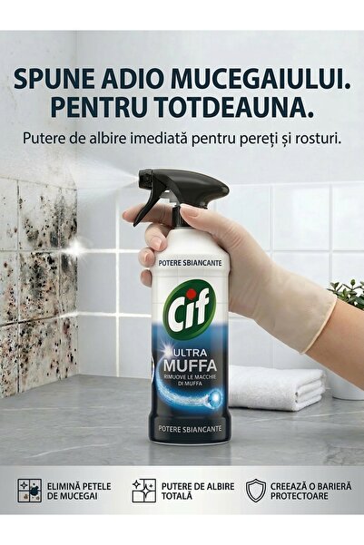 Cif Soluție Spray Antimucegai și Înălbitor Rosturi Ultra Muffa, pentru Pereți...