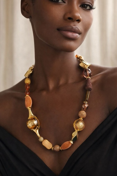 COCOSH TAKI Orange Brown and Gold Detailed Custom Design Necklace