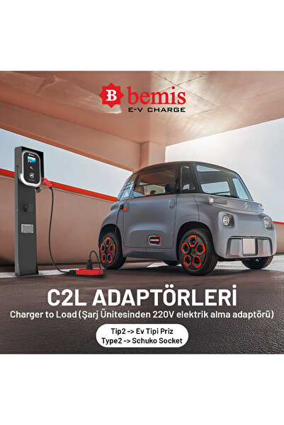 Bemis Citroen Ami, Fiat Topolino, Karea, L7 Sınıfı EV uyumlu, AC Şarj Cihazından Yüke - Prizli C2L ADAPTÖR