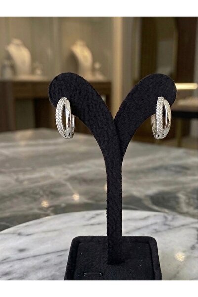 BEKLEMİN TAKILARI Silver Color Tarnish Resistant Zircon Stone Double Hoop Ear...