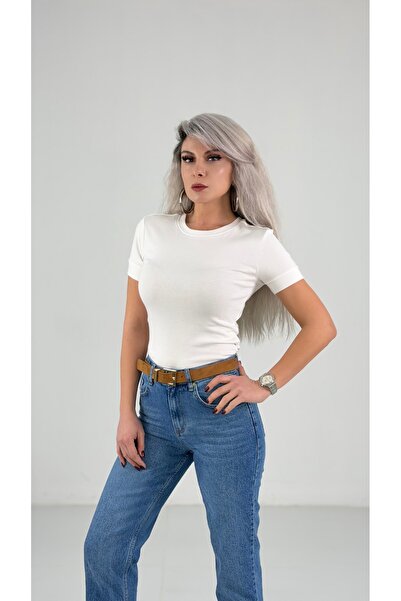 KAROL Beyaz Basic Slim Fit Kadın T-Shirt