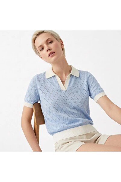 Park Karon Women's Polo Collar Knitted Detail Knitwear Sweater 12481