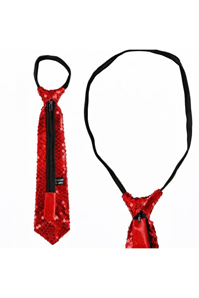 ForWhat Cravată de petrecere strălucitoare cu paiete roșii de 33 cm pentru bi...