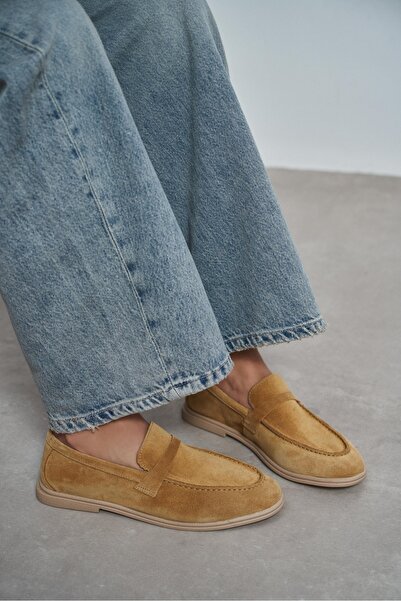 NİŞANTAŞI SHOES Bery Rome Beige Genuine Suede Flat Sole Women's Loafer