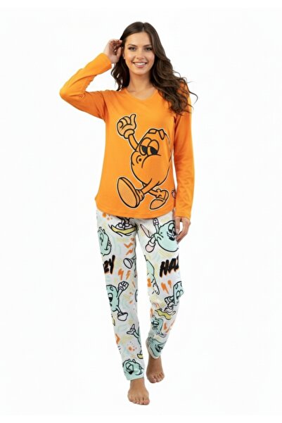 VİENETTA Γυναικεία μακρυμάνικη πυτζάμα με μακρύ παντελόνι, με στάμπα  "Thumbs...