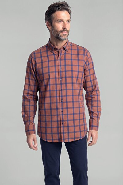 Bisse Regular Fit Pasha Collar Plaid Cotton Tile Men's Shirt