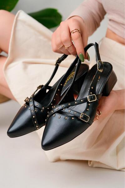 tusemmoda Tsm Black Pointed Toe Short Heel Women's Heel Shoes