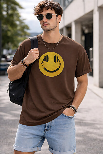 ArtYus Smile Headphones Printed Unisex Oversize T-Shirt – Modern Emoji Graphi...