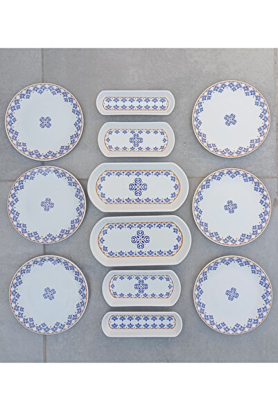 Pinkev Ottoman 6-Person 12-Piece Cake Breakfast Kayık Presentation Plate Set