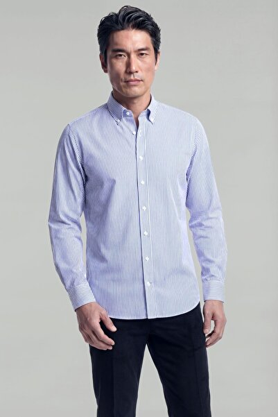 Bisse Regular Fit Cotton Blue Pocketless Men's Shirt