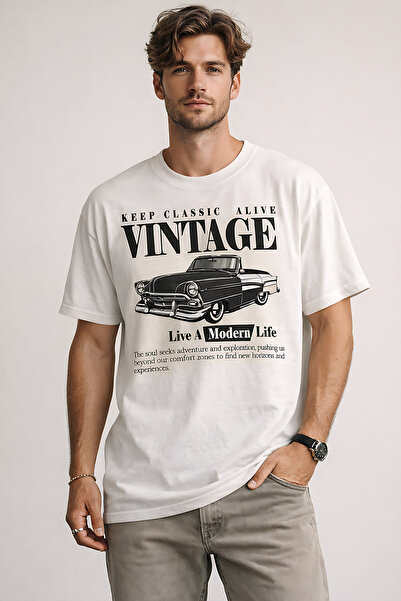 ArtYus Vintage Car Printed Unisex Oversize T-Shirt – Retro Vehicle Themed Gra...