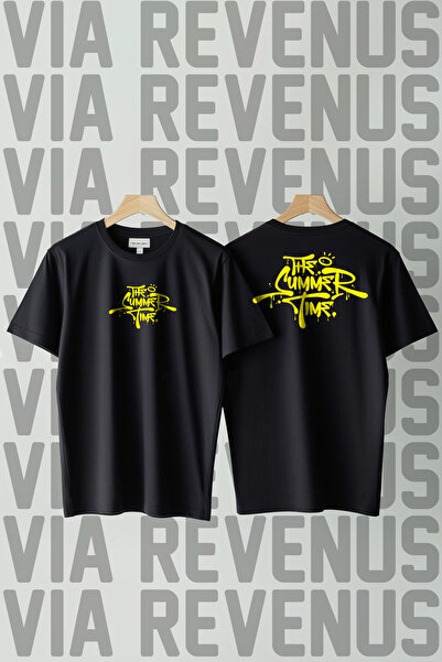 Vordevia The Summer Time Front and Back Printed Crew Neck Loose Fit 100% Cott...