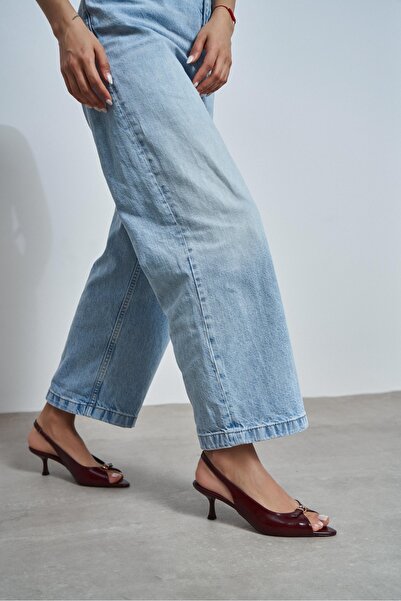 NİŞANTAŞI SHOES Rone Burgundy Rustic Pattern Pointed Toe Open Front Buckle Th...