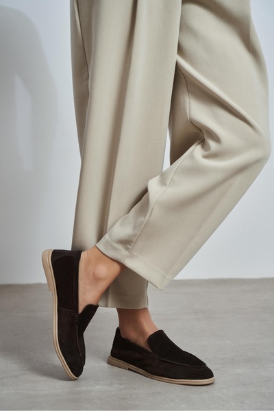 NİŞANTAŞI SHOES Nada Bitter Brown Genuine Leather Flat Sole Women's Ballerinas