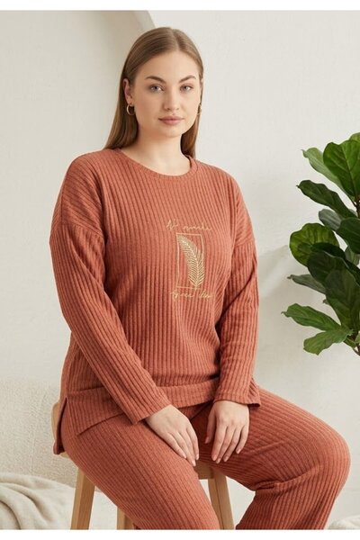 lindros Women's pajamas, long sleeves and long pants, made of cotton, orange ...