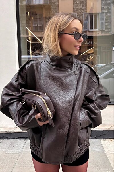 moda armanc Women's Zr Model High Collar Zippered Leather Jacket - New Season...