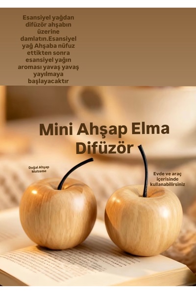 cicish 3’lü Doğal Ham Ahşap Mini Koku Dağıtıcı Elma Difüzör 4,5Cm.(Krem Rengi)